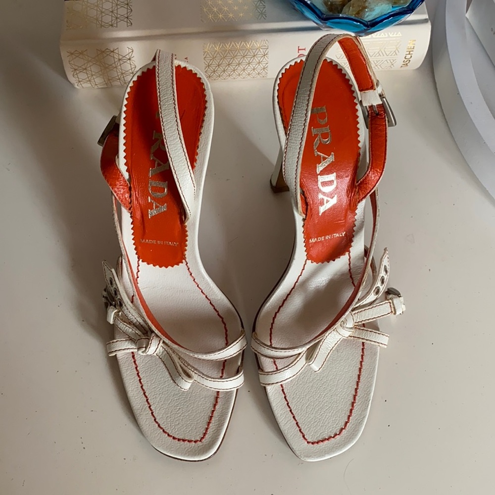 Prada white/orange leather heels 35.5